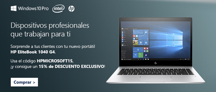 Dispositivos profesionales que trabajan para ti

Sorprende a tus clientes con tu nuevo portátil HP EliteBook 1040 G4.

Usa el código HPMICROSOFT15, ¡y consigue un 15% de DESCUENTO!

Comprar >