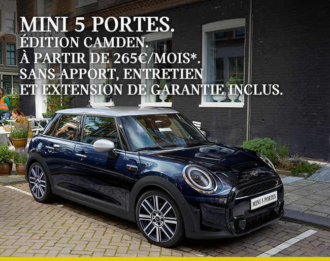 Mini 5 portes édition camden à partir de 265€/mois*. sans apport, entretien** et extension de garantie inclus